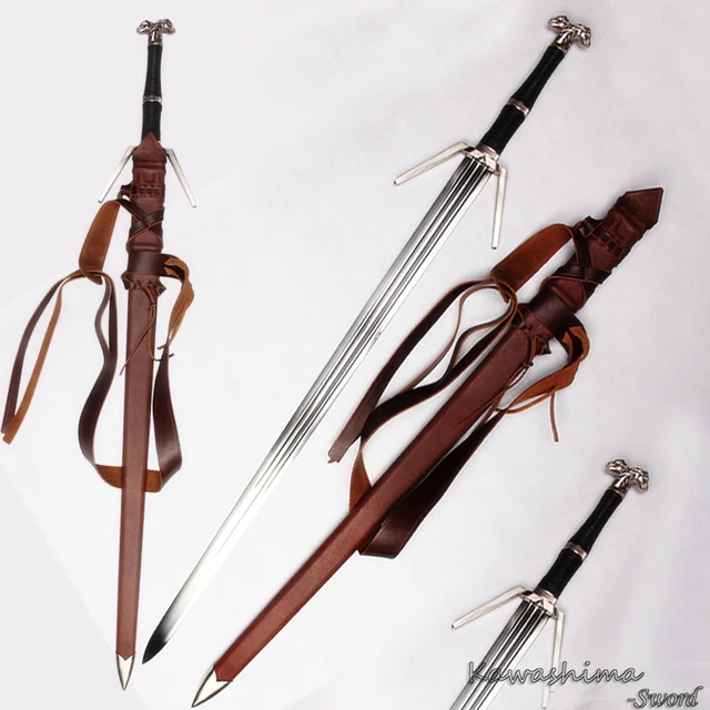 Espada Medieval hecha a mano de acero de resorte, hoja Tang completa,  ensamblaje profesional para batalla, funda de madera envuelta con cuero  Real - AliExpress