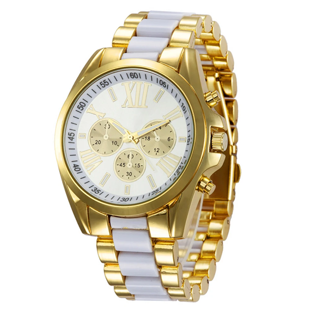 Деловые элегантные кварцевые часы модные женские римские цифры золотого цвета женские наручные часы - Цвет: White