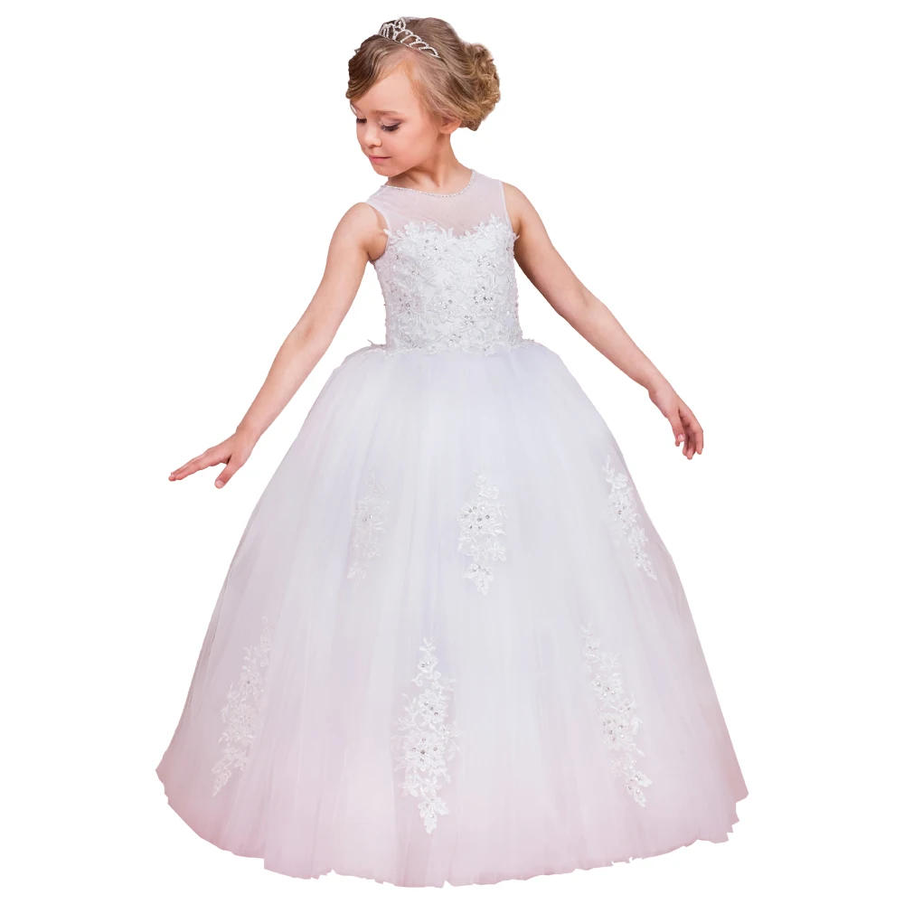 long ball gown dresses for little girls beaded fancy girls dress vestido primera de daminha white flower girls dresses 2018