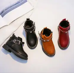 Осенне-зимние детские ботинки «Мартенс» в Корейском стиле для мальчиков, теплая Повседневная обувь для студентов, непромокаемые детские