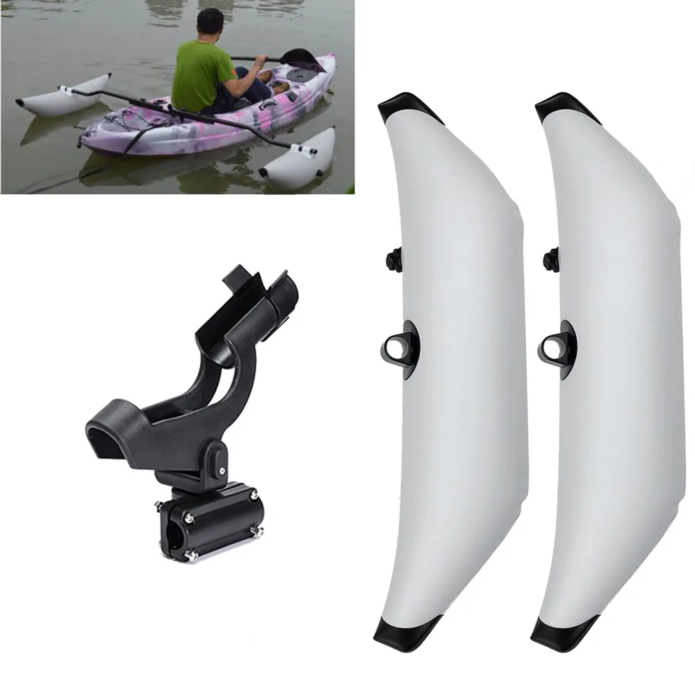 PVC Inflatable Outrigger Kayak Canoe Boat Standing Float Stabilizer with  Swivel 360 Adjustable Fishing Rod Holder