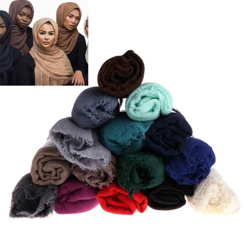 2018 горячие женщины ислам Макси Crinkle облако хиджаб шарф платок мусульманские Длинные шаль, палантин, накидка A17_25