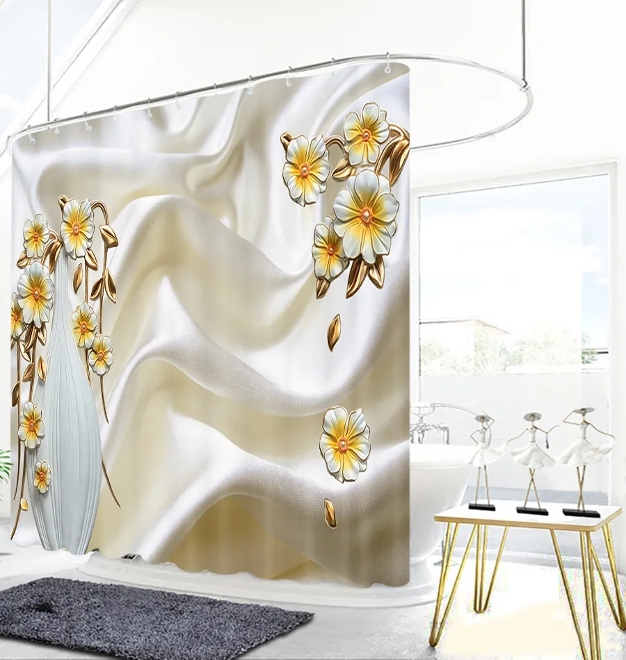3d золотая рыбка Цветок Рельеф узор занавеска для душа s пейзаж ванная комната занавеска утолщенная Водонепроницаемая утолщенная занавеска для ванной - Цвет: Color C