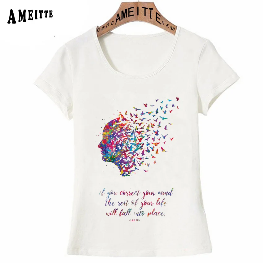 

Mind Flying Birds Meditation Art Watercolor Yo-ga Psychology T-Shirt Summer Fashion Women T Shirt Zen Casual Tops Cute Girl Tees