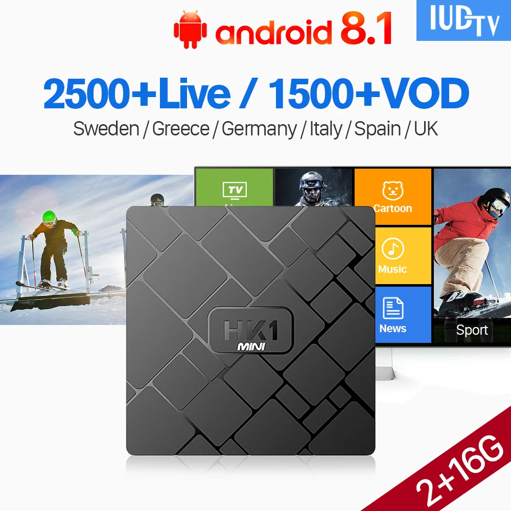 

IUDTV IPTV Code HK1mini Box UK Swedish IPTV Subscription 2G 16G Android 8.1 TV Box Italian IPTV Germany Greece Spain India IP TV