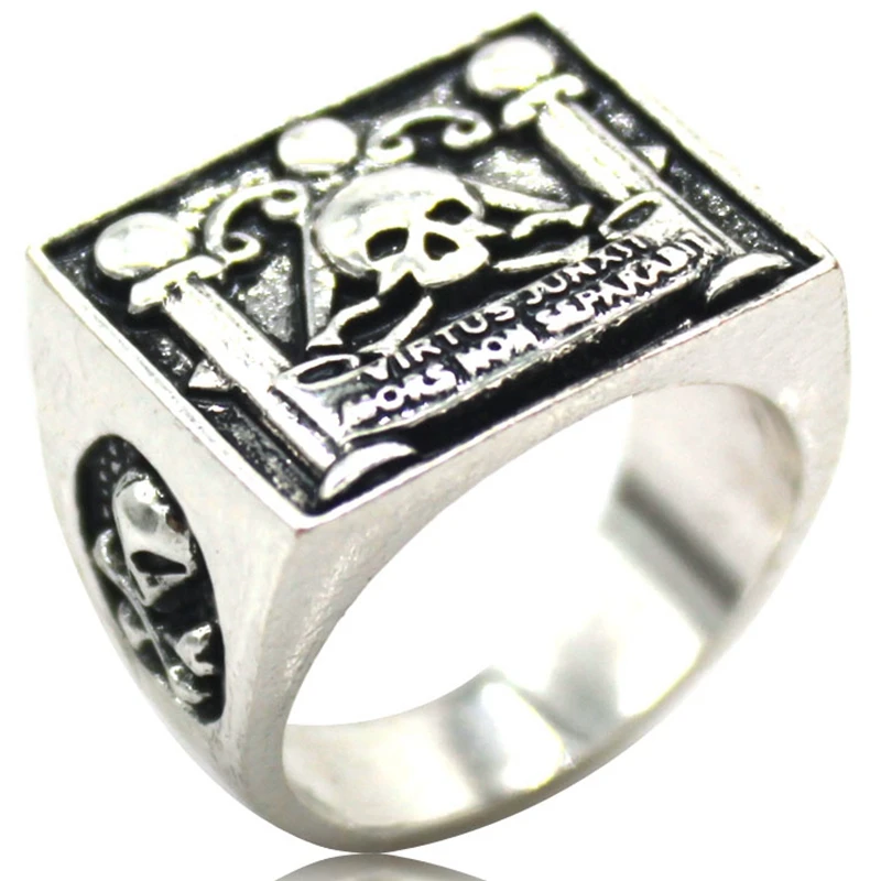 

Size 7-15 Antique Retro Vintage Masonic Signet Biker Ring Skull Biker Death Bones Poison Freemason Mason Master Knight Templar