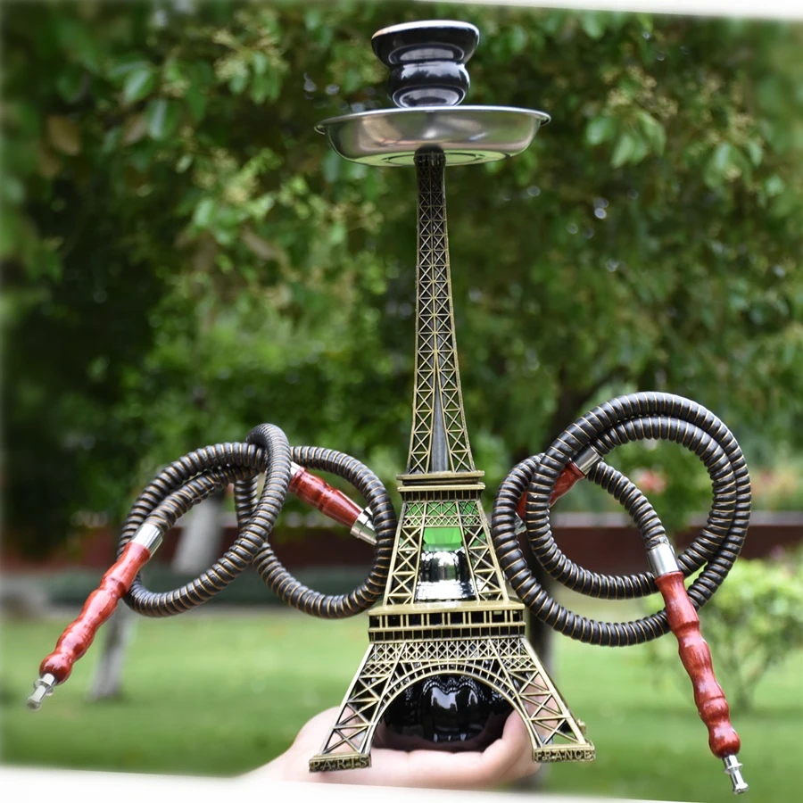 

Paris Tower Shisha Set Hookah Double Hose with Ceramics Bowl Charcoal Tongs Shisha Plate Hookah Acrylic Base Chicha Nargile