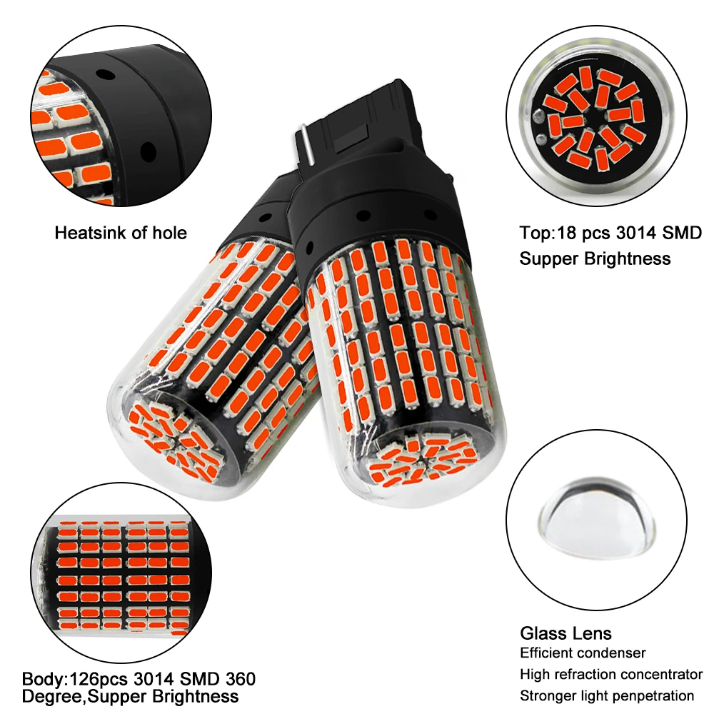 2 шт. Автомобильные светодиодные лампы T20 W21W 3014 144smd 1156 1157 7440|Сигнальная лампа| |