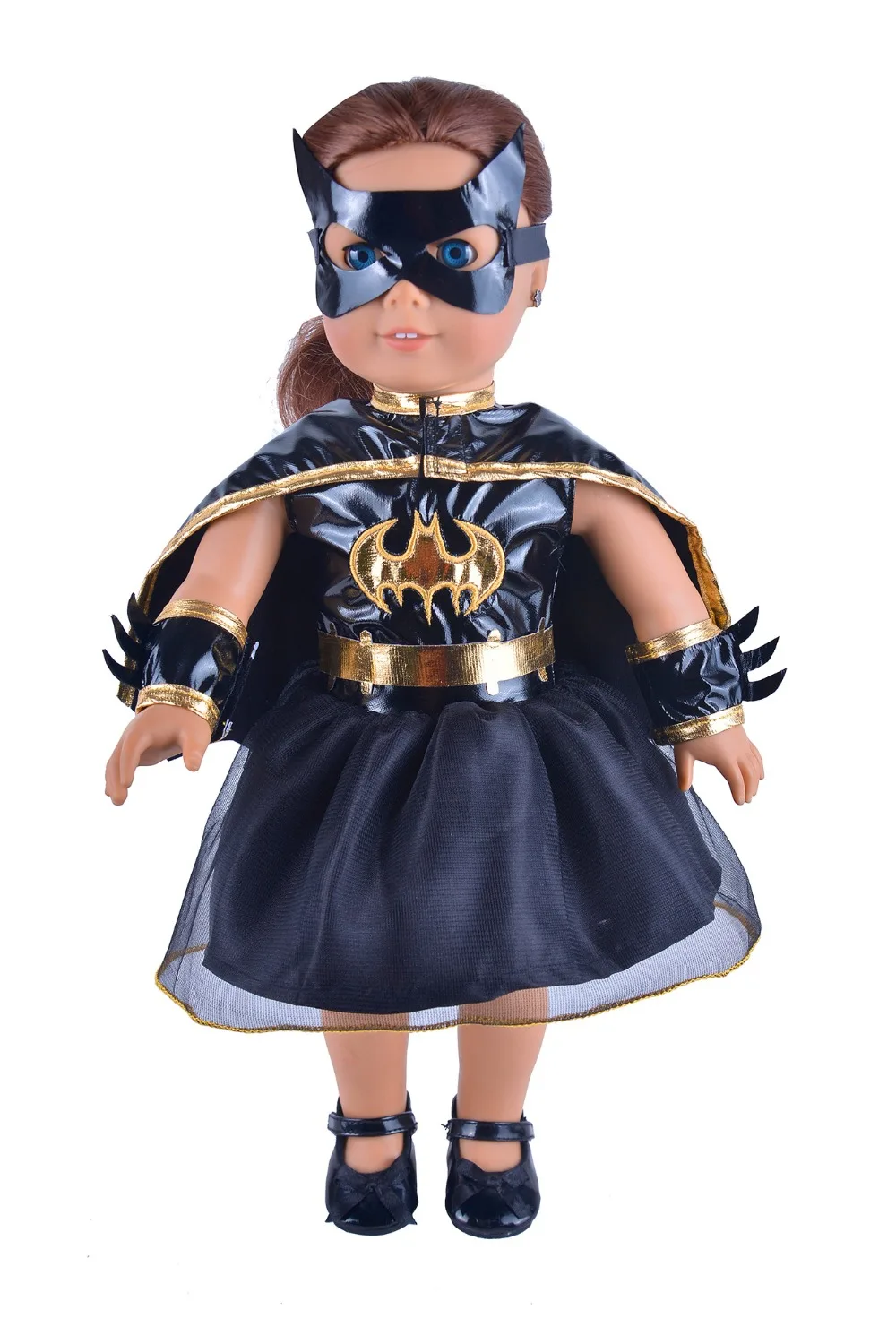 Ebuddy Black Batgirl Doll Clothes Dress Cloak Mask For 18 inch American Girl Doll