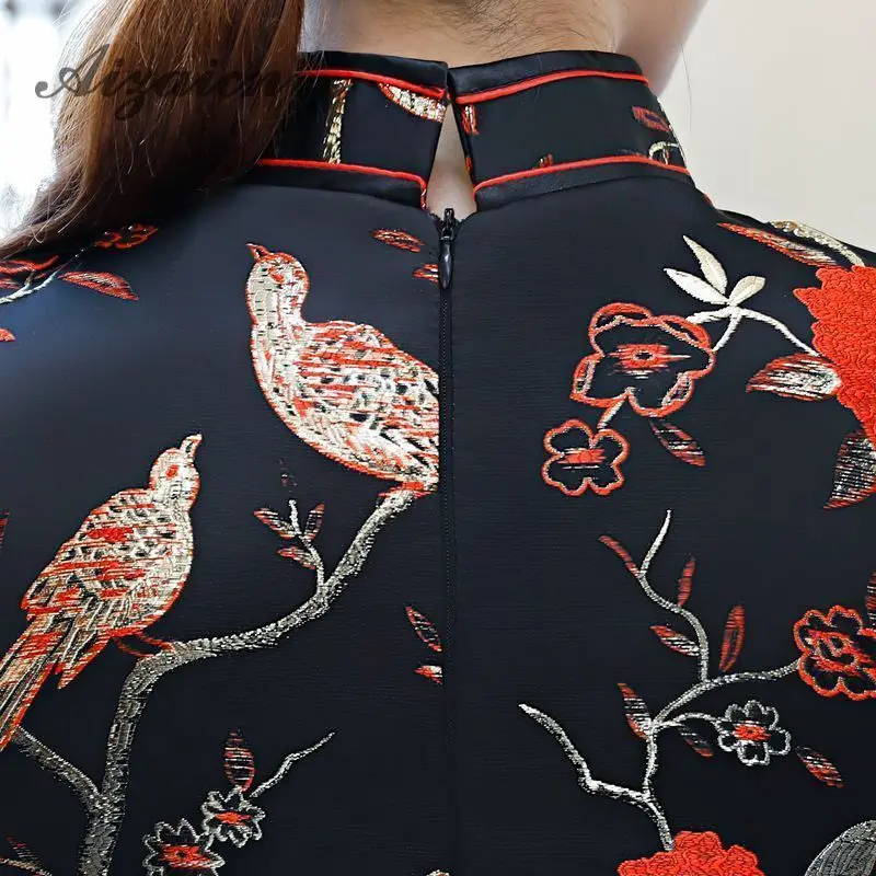 Восточный стиль ретро длинный Cheongsam черный Chinoise тонкий Qi Pao для женщин Китайская традиционная одежда платье Ципао Женская Роба в восточном