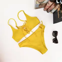 2019 Новые однотонные печатные бикини сексуальный лиф бразильский купальник микро бикини с сеткой одежда заплыва Лето набор пляжной одежды