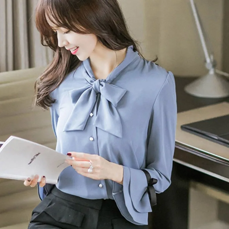 Spring Autumn Chiffon Blouse Women Flare Long Sleeve