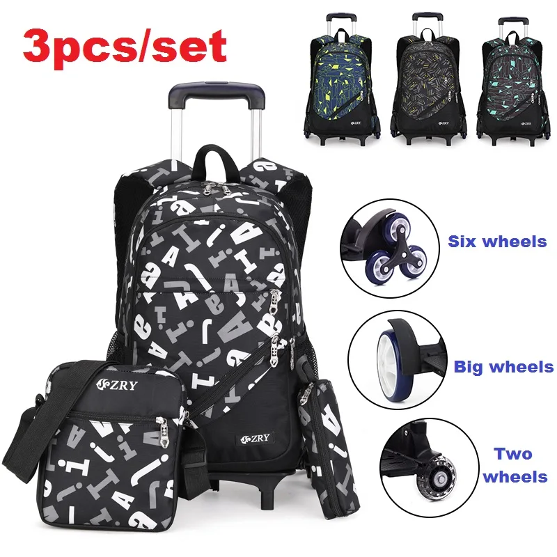 

Trolley Backpack Boys Wheeled School Bags Travel Luggage Mochila Infantil Detachable Plecak Szkolny Waterproof Zaini Scuola