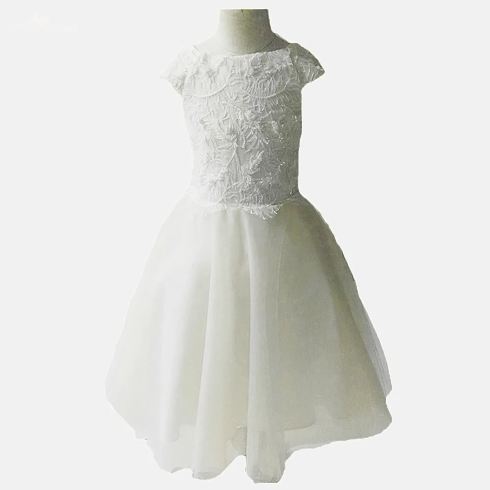 Fg72 реальные фотографии yiaibridal трапециевидной формы Кепки рукава Перо узор Кружево платья в цветочек для девочек