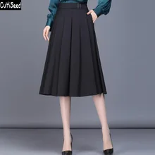 Cultiseed Для женщин юбка женский весна Элегантная для работы в офисе плиссированная юбка Дамская мода черный Высокая Талия Вечерние юбка плюс Размеры 4XL