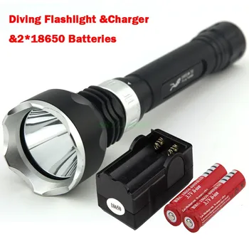 

New Underwater 2000LM Diving Flashlight Torch XML-T6 LED Light Lamp Waterproof Super T6 LED & 2*18650 Batteries&Charger