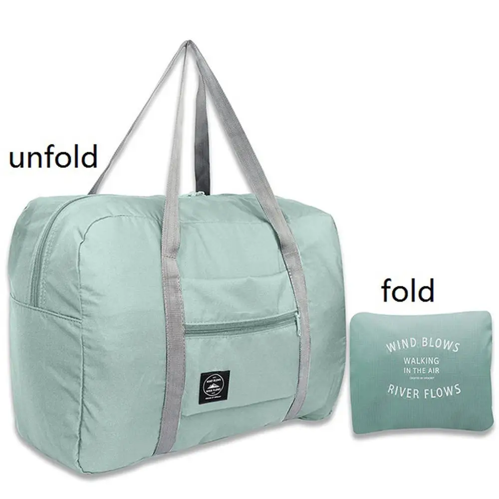 Waterproof Nylon Travel Bags Women Men Large Capacity Folding Duffle Bag Organizer Packing Cubes Luggage Girl Weekend Bag#0611 - Color: Light blue