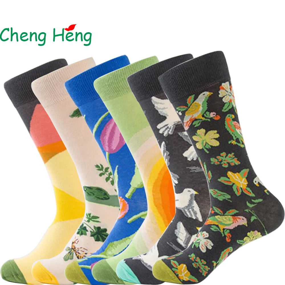Cheng Heng 10 пар/упак. новая распродажа индивидуальные уличные модные хлопковые носки креативные модные стильные мужские носки средней длины