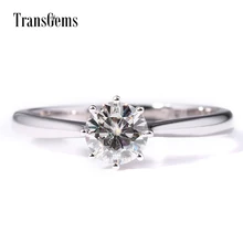 TransGems 0.8 Carat Laboratorio Crecido Moissanite Anillo de Bodas Sólido 14 K Oro Blanco Diamante Solitario Promise Band para la Mujer