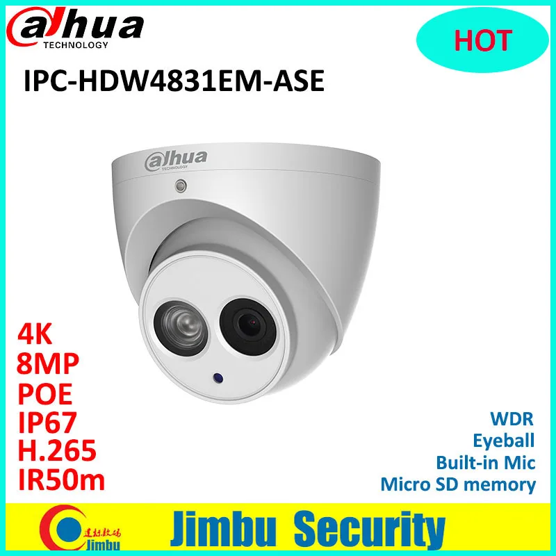

Dahua 8MP 4K IP camera IPC-HDW4831EM-ASE eyeball IR50m CCTV 4K camera WDR built-in Mic H.265 Micro SD memory IP67 network camera