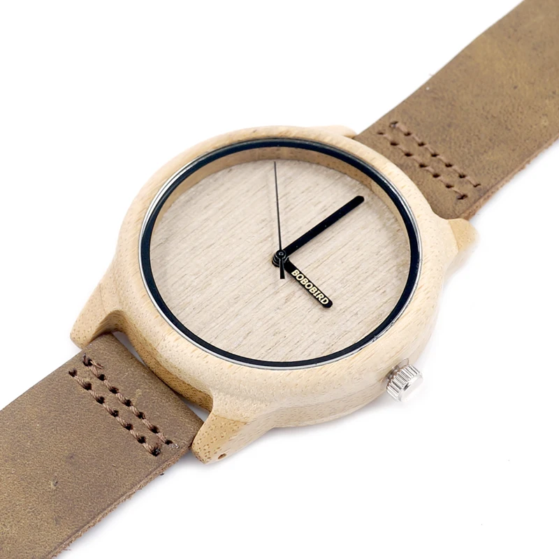 BOBO BIRD V-A22 Bamboo Wooden Quartz Watch Mens Luxury Brand Leather Watch Logo Silk-Screen on Hour Hand erkek kol saati