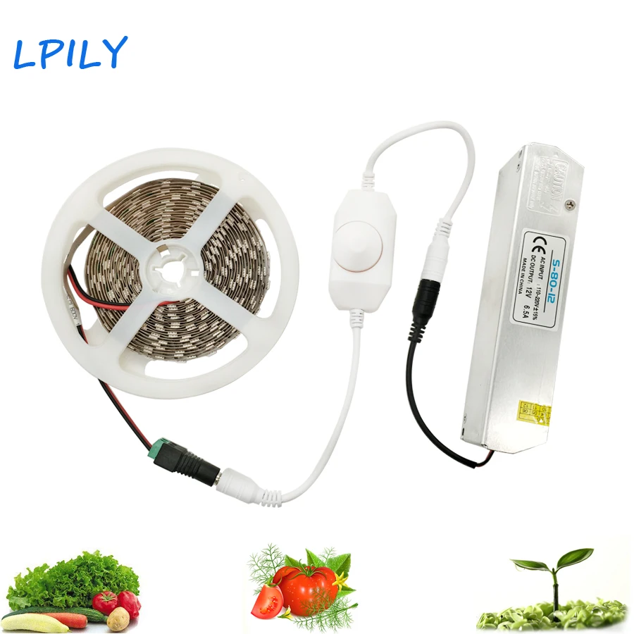 

DC12V Led Grow Light 5M/roll 3:1 4:1 5:1 IP20 IP65 Grow Lamp Set with Adapter and Switch For Greenhouse Hydroponic plants grow