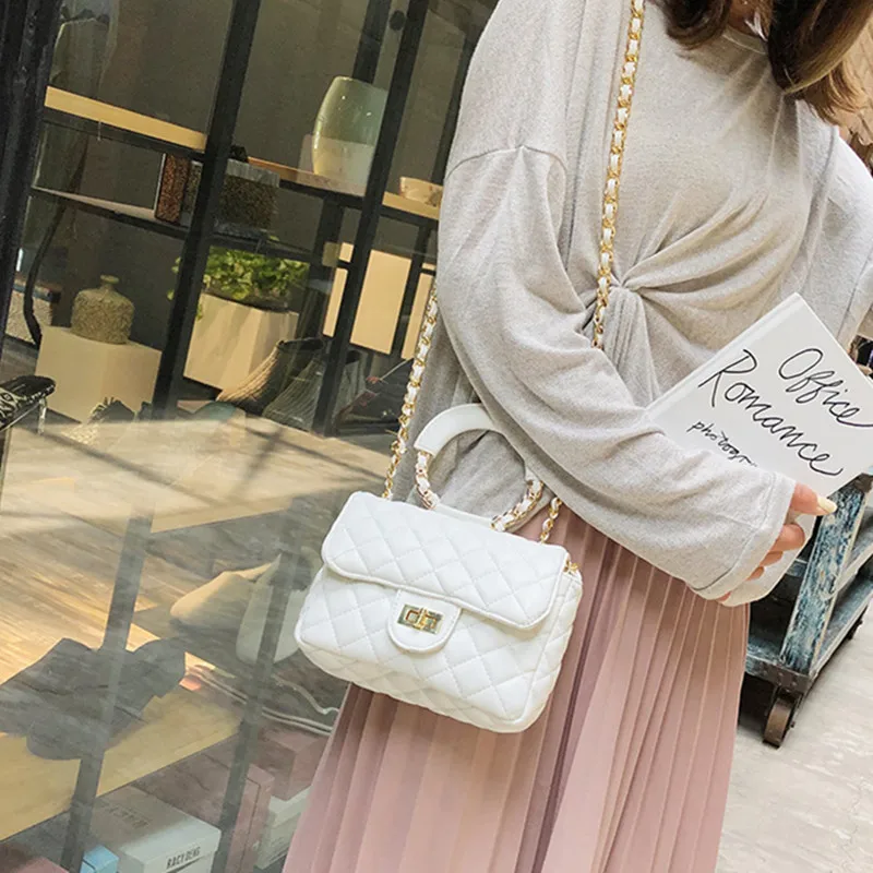 

Small Side Bag Woman 2019 New Korean Fashion Leisure Ling Grid Chain Single-shoulder Diagonal Cross Handbag