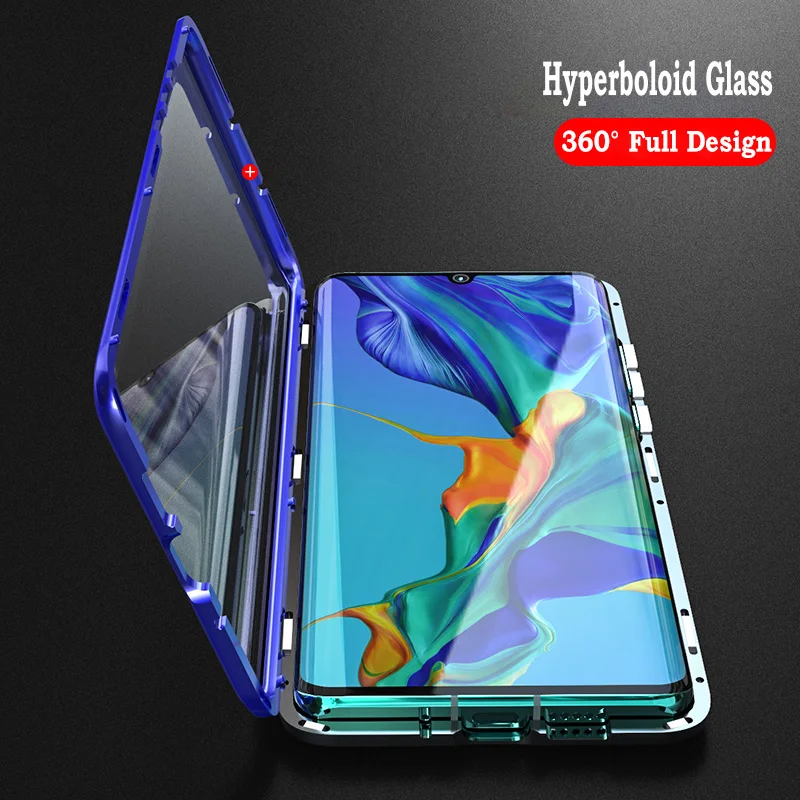 Magnetic Full Body Cover for Huawei P30 Pro Case Clear Luxury Aluminum Metal 9H Glass Magnet Case for Huawei P30 360 Protective