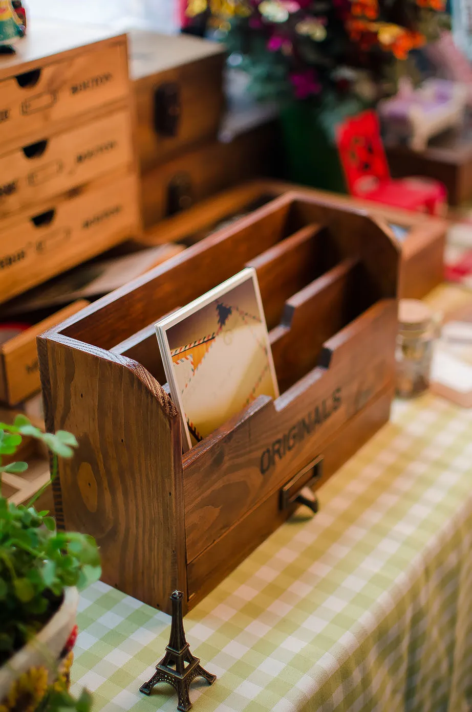 Zakka grocery Postcard storage box retro do the old wooden box solid