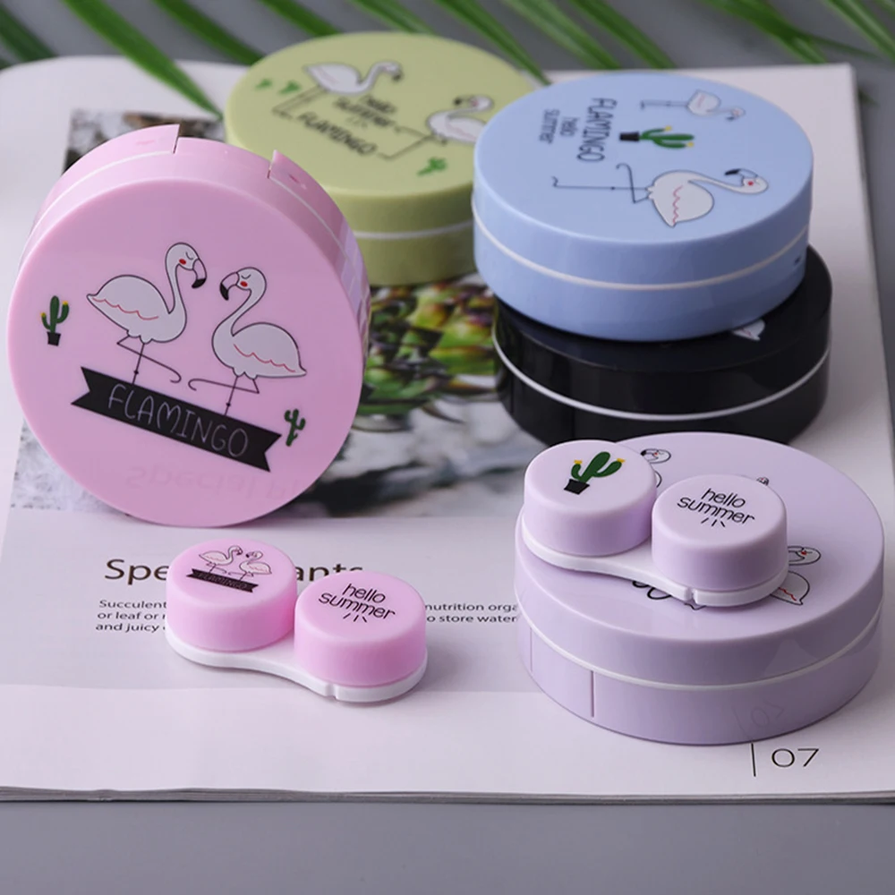 

1PC Colorful Flamingo Contact Lenses box for Lenses Container Contact Lens Cleaner Lens Travel Mirror Travel Kit Eyewear Cases