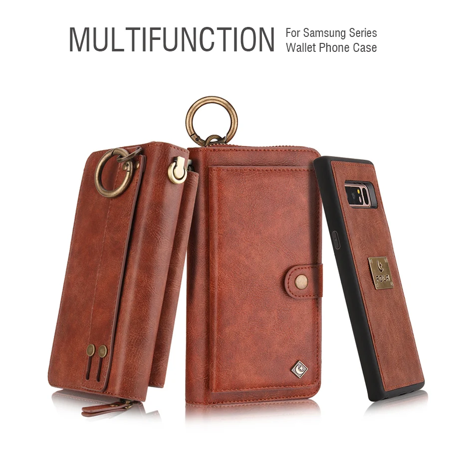 

Wallet Case For Samsung Galaxy S7 edge S8 S9 plus Note 8 9 Luxury Multifunction PU Leather Stand Ring Metal zipper cover Shell