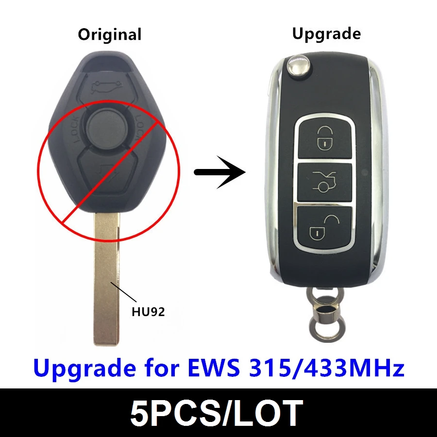 

QCONTROL Upgrade Car Remote Key 315MHz/433MHz for BMW EWS X3 X5 Z3 Z4 1/3/5/7 Series Keyless Entry Transmitter Alarm