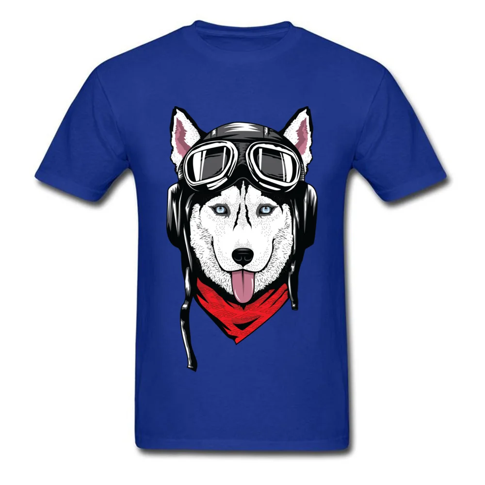 Husky with Helmet T Shirt Normal Short Sleeve New Coming Round Neck Pure Cotton Tops Tees Sweatshirts for Male VALENTINE DAY Husky with Helmet blue