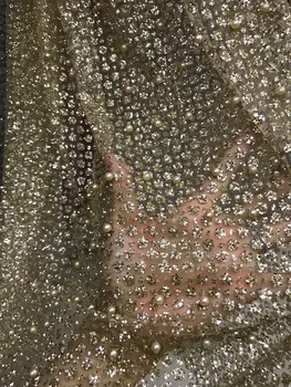 

african tulle net lace fabric DiuDiu-6639 glued glitter Nigerian tulle lace fabric with beads glued glitter