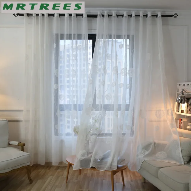 MRTREES Weiß Gestickte Sheer Fenster Vorhänge Tüll Vorhänge für