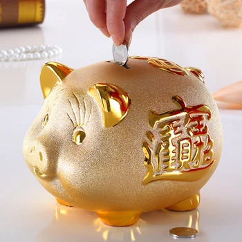 

Cute Gold Coin Piggy Bank Cartoon Children Large Ceramic Piggy Bank Pig Safe Big Alcansia Saving Money Box For Kids 2019 M5B006