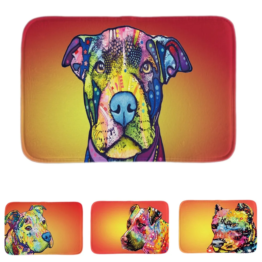 Zerbini Serie Pitbull Cane Colorato personalizzato Indoor Outdoor Zerbini Serie Pitbull Cane Colorato personalizzato Indoor Outdoor Tappetini Morbido Leggerezza Arte Bagno Stuoie Buon Regalo Per casa in Zerbini Serie