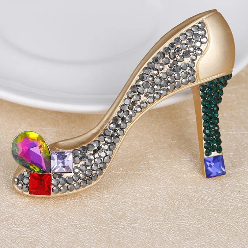 Ladies Crystal High Heel Shoes Brooch Pins Fashion Metal Large Brooches