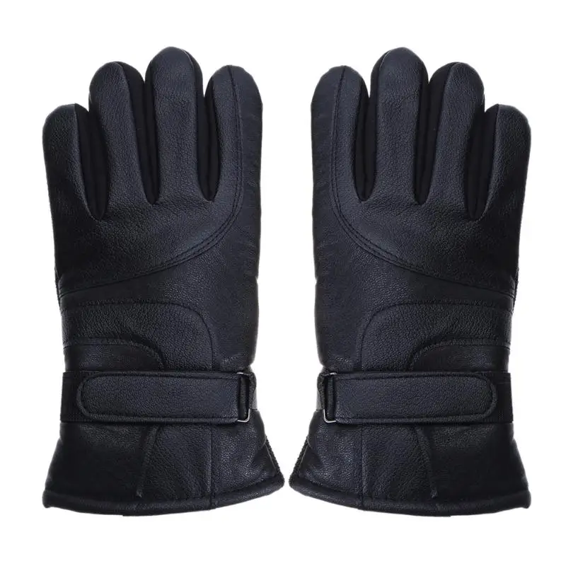 Full Leather Winter Men Women Mittens Ticken Plus Fleece Warm Touch Screen Stylish Style Unisex Solid Black Cotton Gloves | Аксессуары