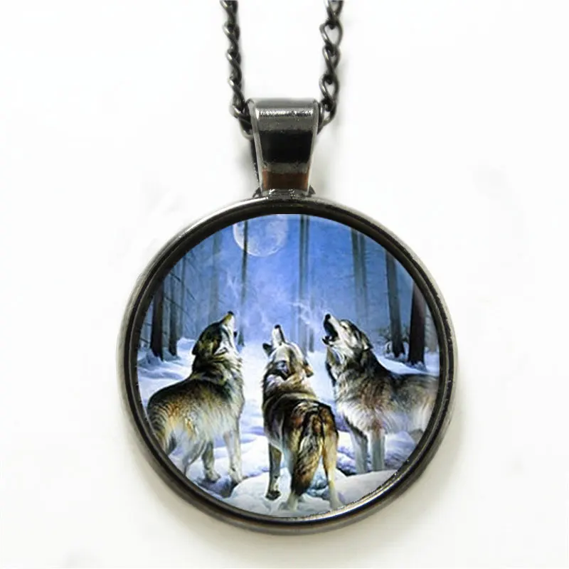 10PCS Wolf necklace Howling Wolves Animal Jewelry Full Moon Art