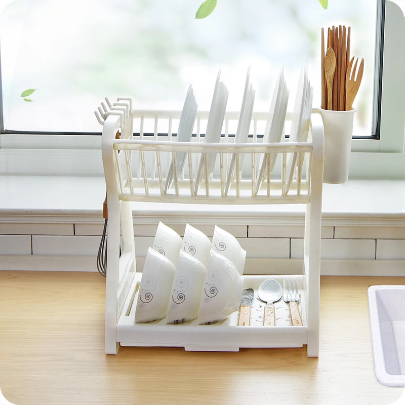 Plastic Double-layer Dish Drainer Rack Kitchen Accessories Organizer Plate Storage Rack Thick Cutlery Drying Rack