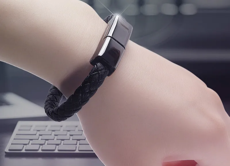 

MINCN latest fashion popular Android iPhone Type-c leather bracelet men's women's charm retro black bracelet USB rechargeable