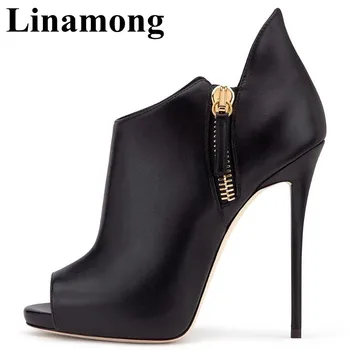 

Black Sexy Thin High Heel And Peep Toe Shoes Side Zipper Platform Spring And Autumn Short Boots Fashion Women High Heel Boots