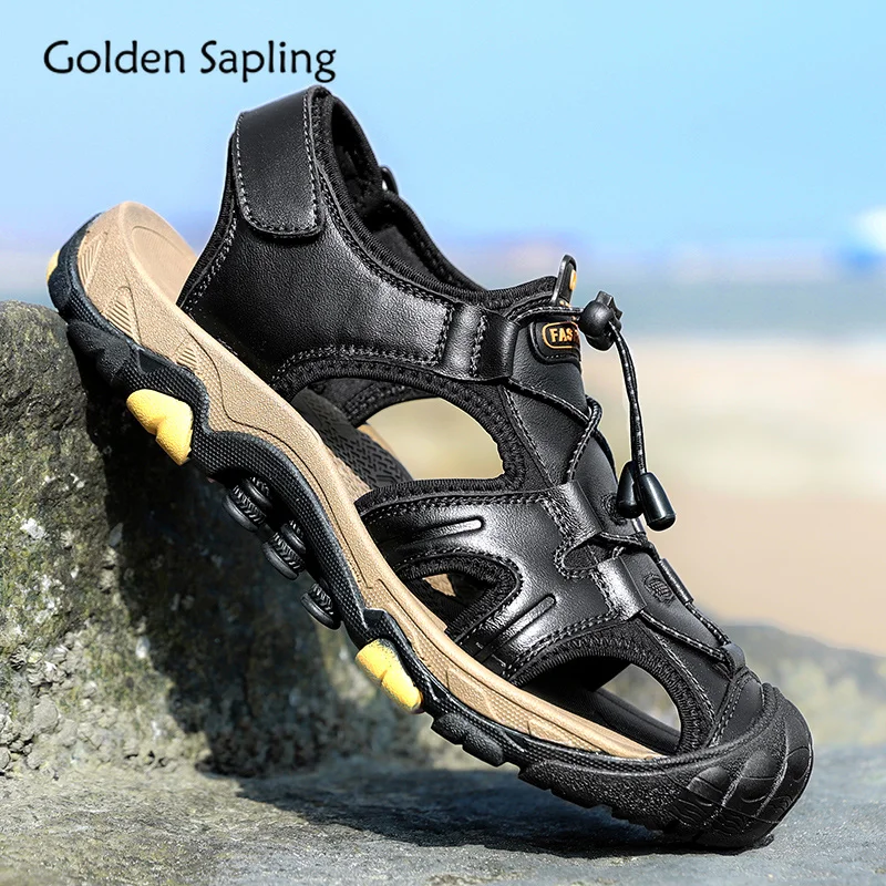 

Golden Sapling Breathable Summer Sneakers Men Genuine Leather Rubber Outdoor Shoes Man Mountain Hiking New Men's Sports Sneakers