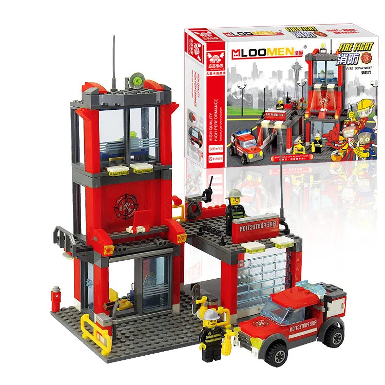 

300PCS DIY Fire Station&Fire Fighting Truck Building Blocks Plastic Toys Kit Small Particles Building Blocks Educational Toy