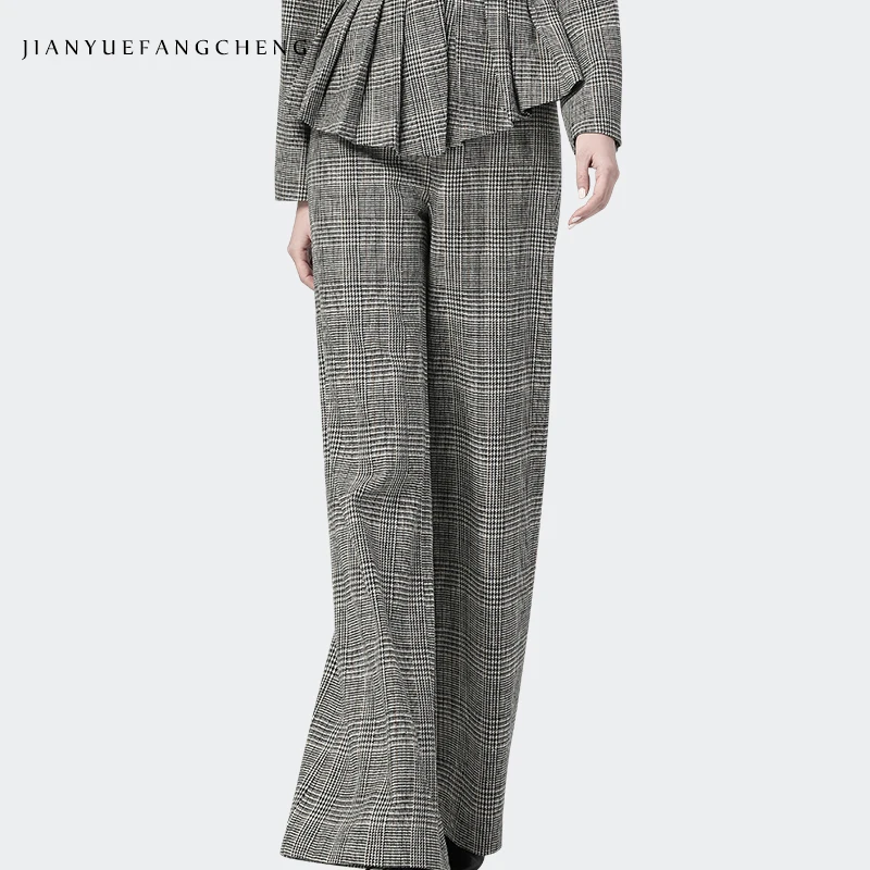 Fashion Wide Leg Ladies Pants 2019 Plus Size Streetwear High Waist Plaid Pants Thick Trousers Women Long Warm Winter Pantalon Fashion Wide Leg Ladies Pants 2019 Plus Size Streetwear High Waist Plaid Pants Thick Trousers Women Long Warm Winter Pantalon