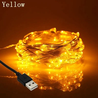 led fairy lights 10M 20M Silver Copper Wire USB String Light outdoor Christmas Tree Wedding Party Decoration Multicolor garland - Испускаемый цвет: yellow