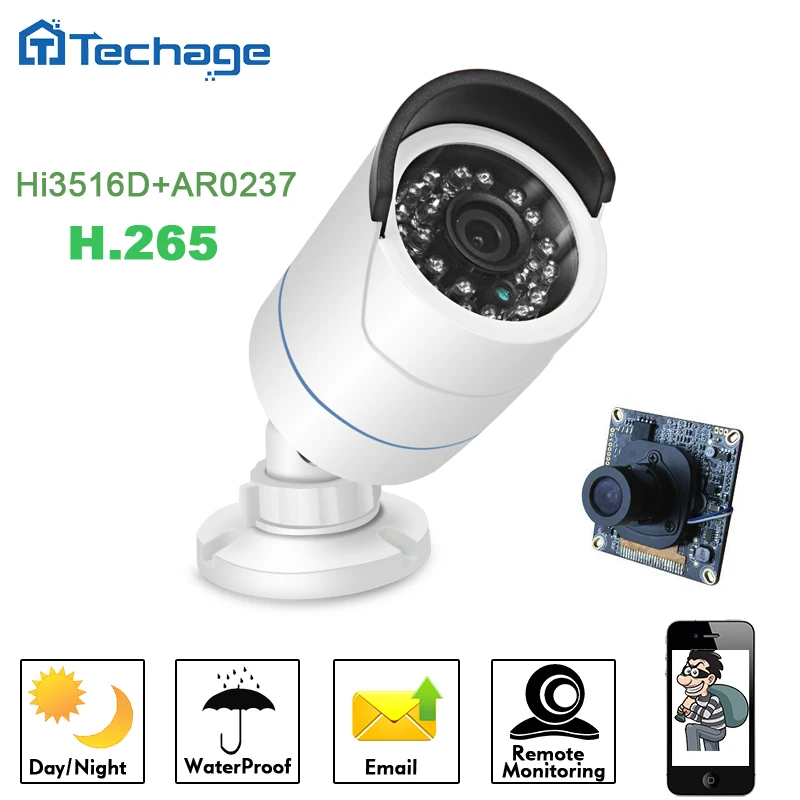  Techage H265 Mini Outdoor IP Camera 2.0MP IR 1080P ONVIF H.265 Cam P2P Night Vision Infraed Waterproof CCTV Surveillance IPC 