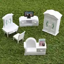 Lovely DIY White Living Room Set Plastic Doll House Miniatures Furniture Sets Kits font b Toy