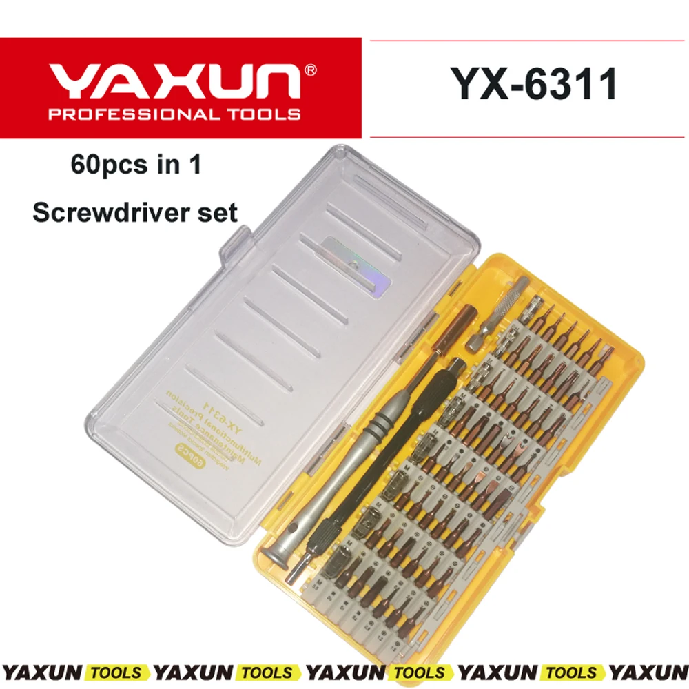 

YAXUN NEW 60 in 1 Precision Tool Kit 56 Bits Magnetic Screwdriver Set for Cell Phone Tablet Compact Repair Maintenance